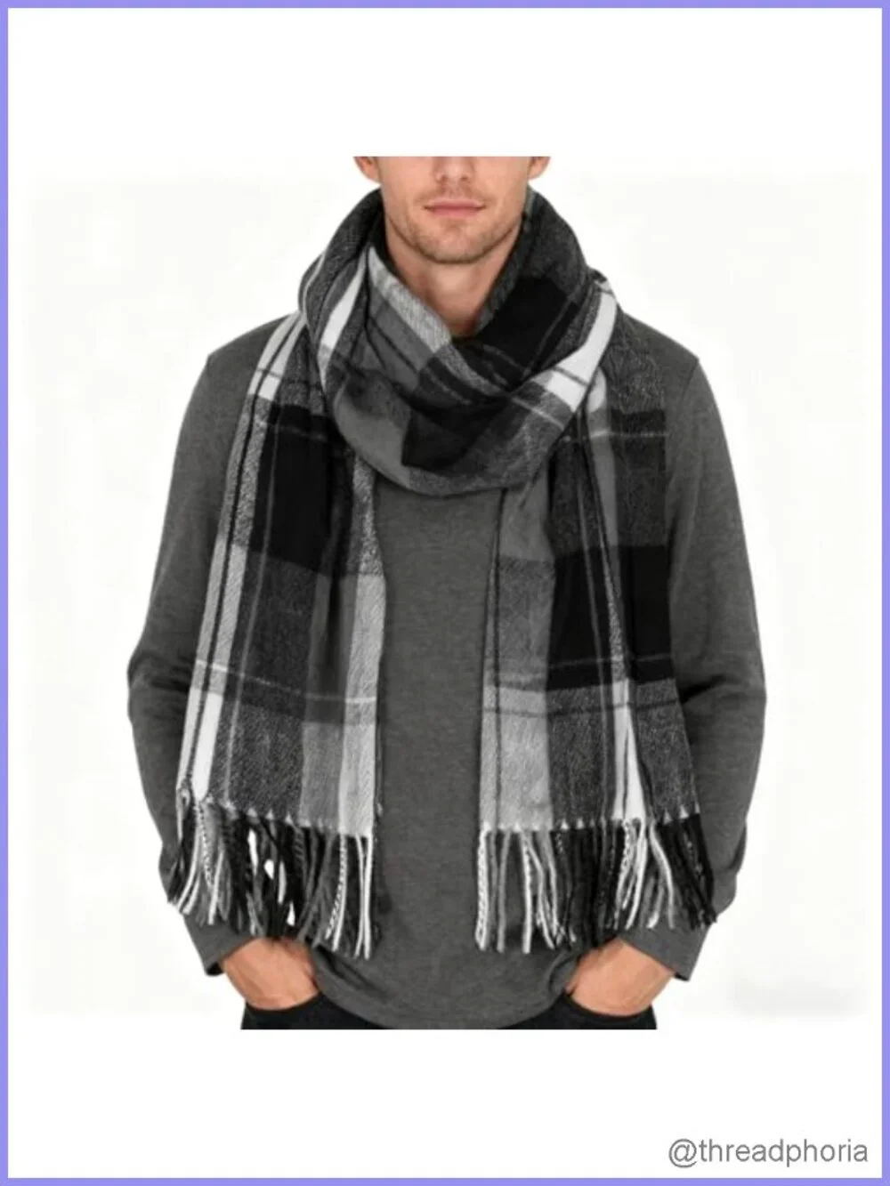 Winter Plaid Scarf Soft Warm Tassel Polyester Unisex Cold Weather